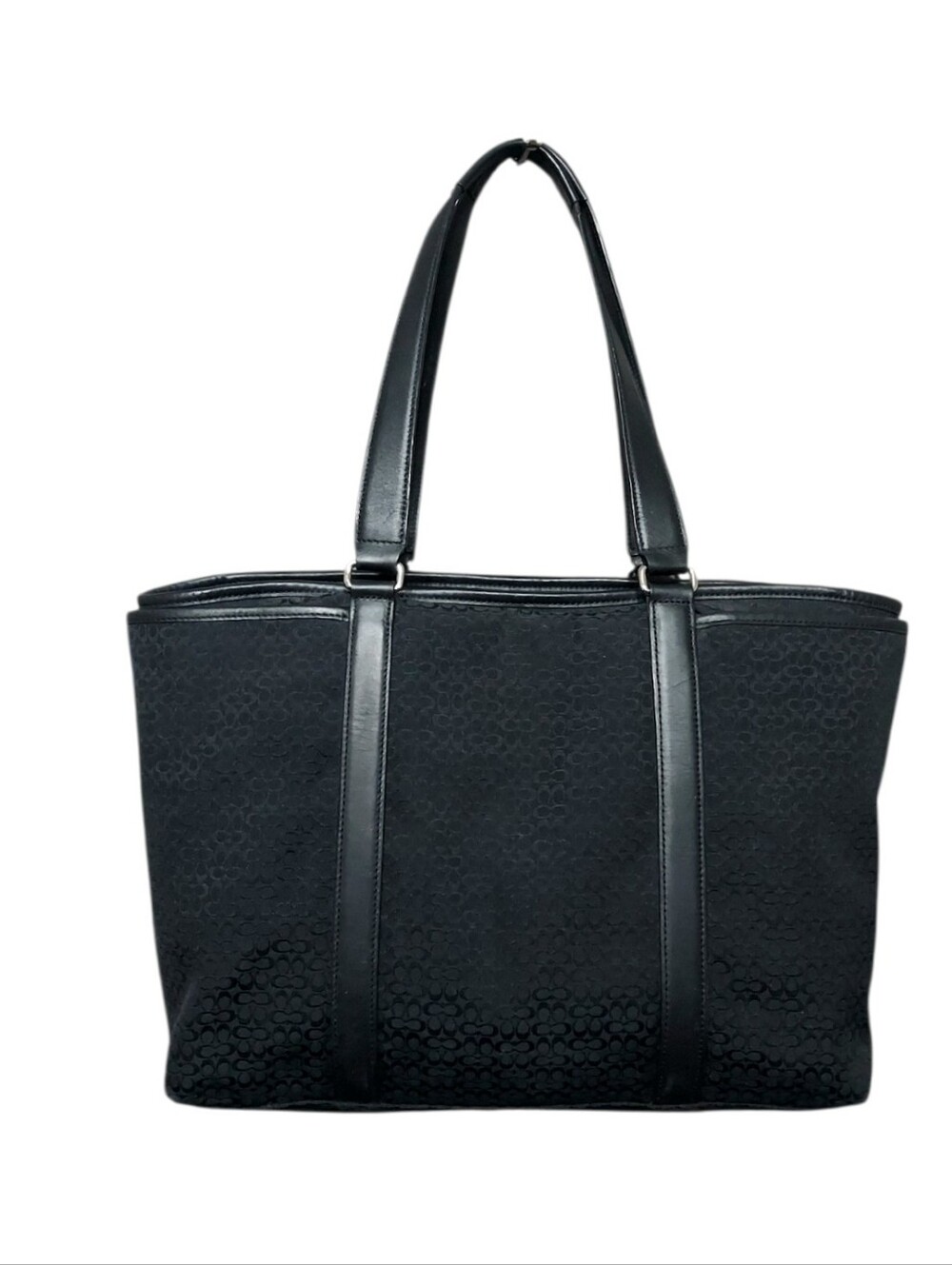 Coach Signature C Jacquard & Leather Large Shoulder Bag W/Chrome HW